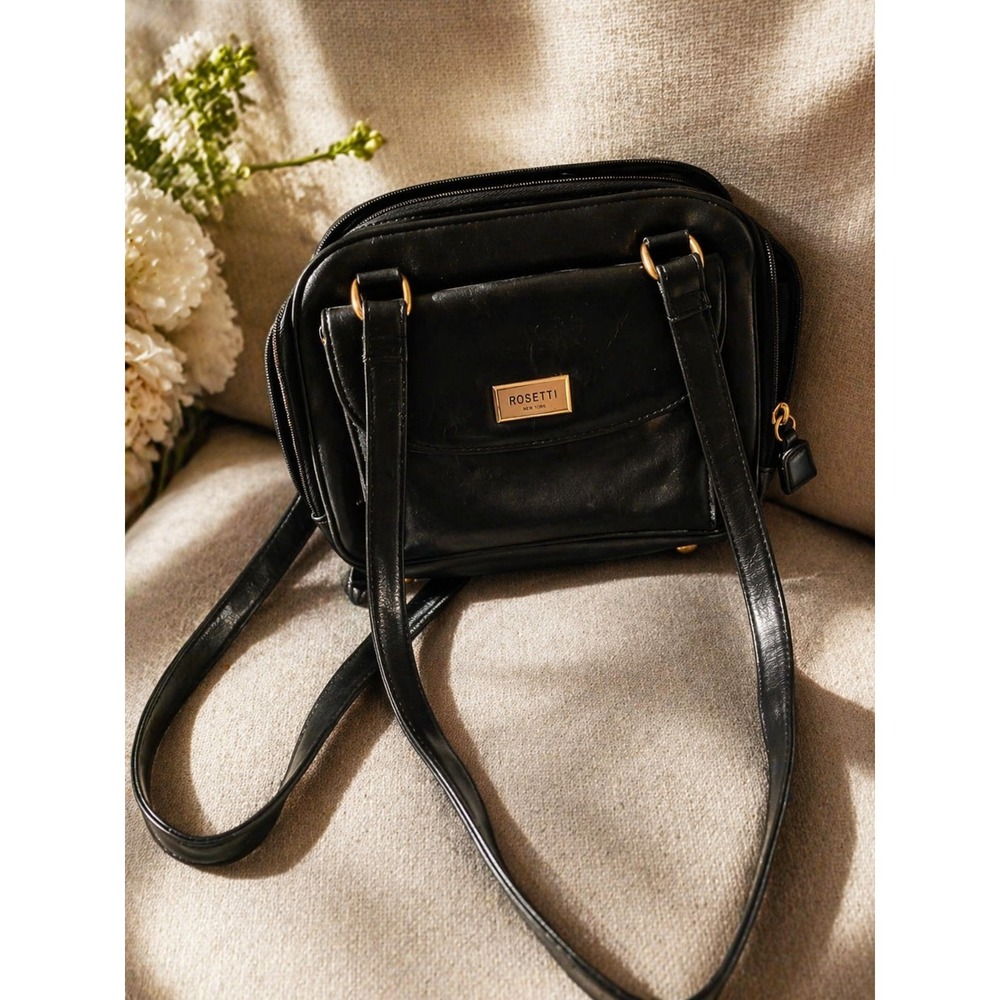 Vintage Y2K Rosetti Black Organizer Shoulder Bag w/ Mirror New York